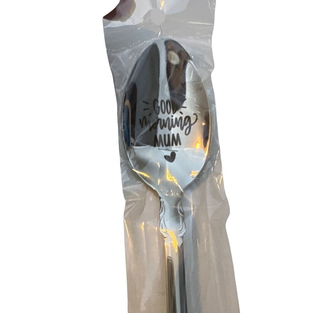 Engraved Stainless Steel Spoon With "Good Morning Mum" Text